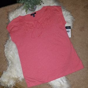 Chaps top blouse eyelet coral M NWT